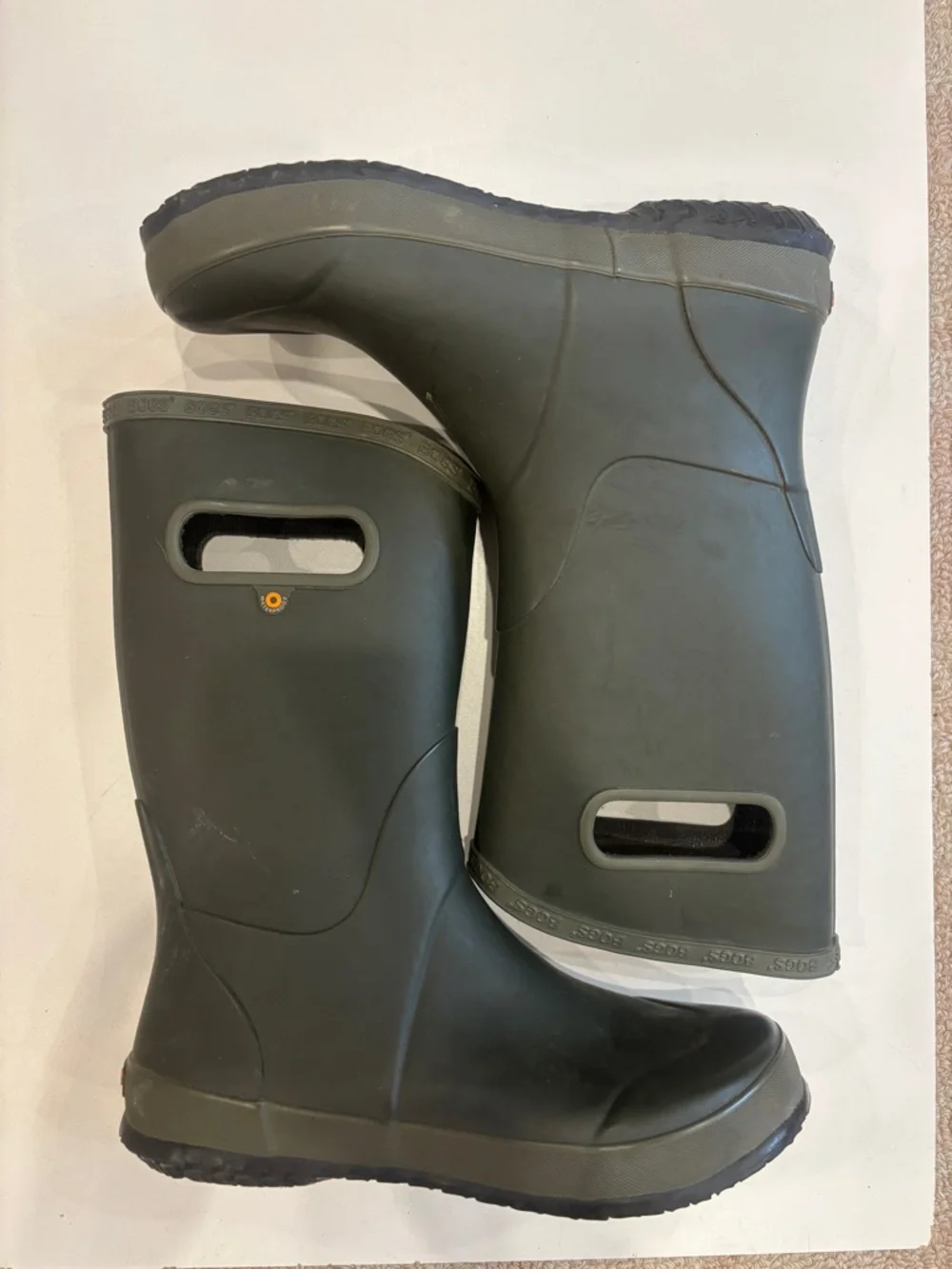 Bogs Kids Olive Rubber Rain Boots with Easy-Grip Handles